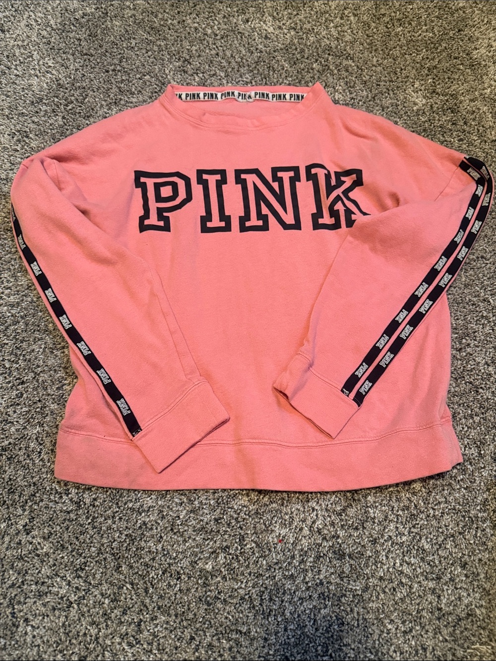PINK Victoria's Secret Coral Pink Crewneck Sweatshirt with Logo Tape